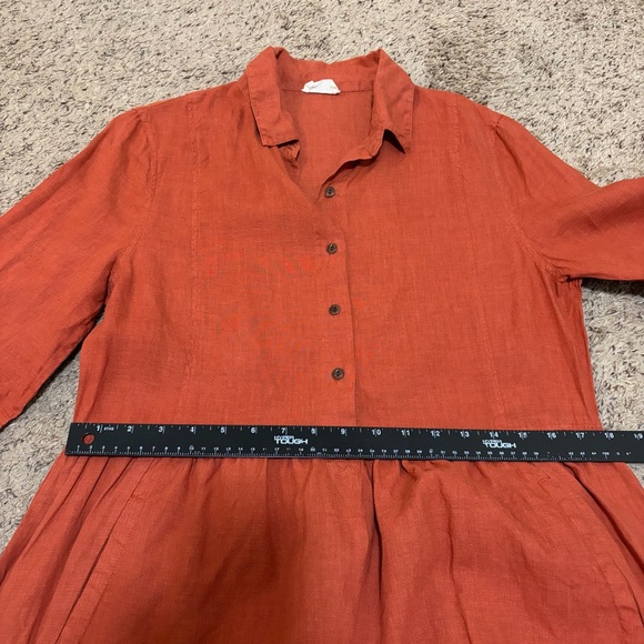 Poetry Collared Button-Down Linen Dress, Burnt Orange, Women's Size 8 - Picture 10 of 12